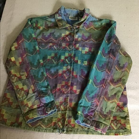 Chico’s  Women Vintage Y2K Western Ombré Print Cotton Jacket  Sz. 2 Sz. 12 EUC - Picture 2 of 11